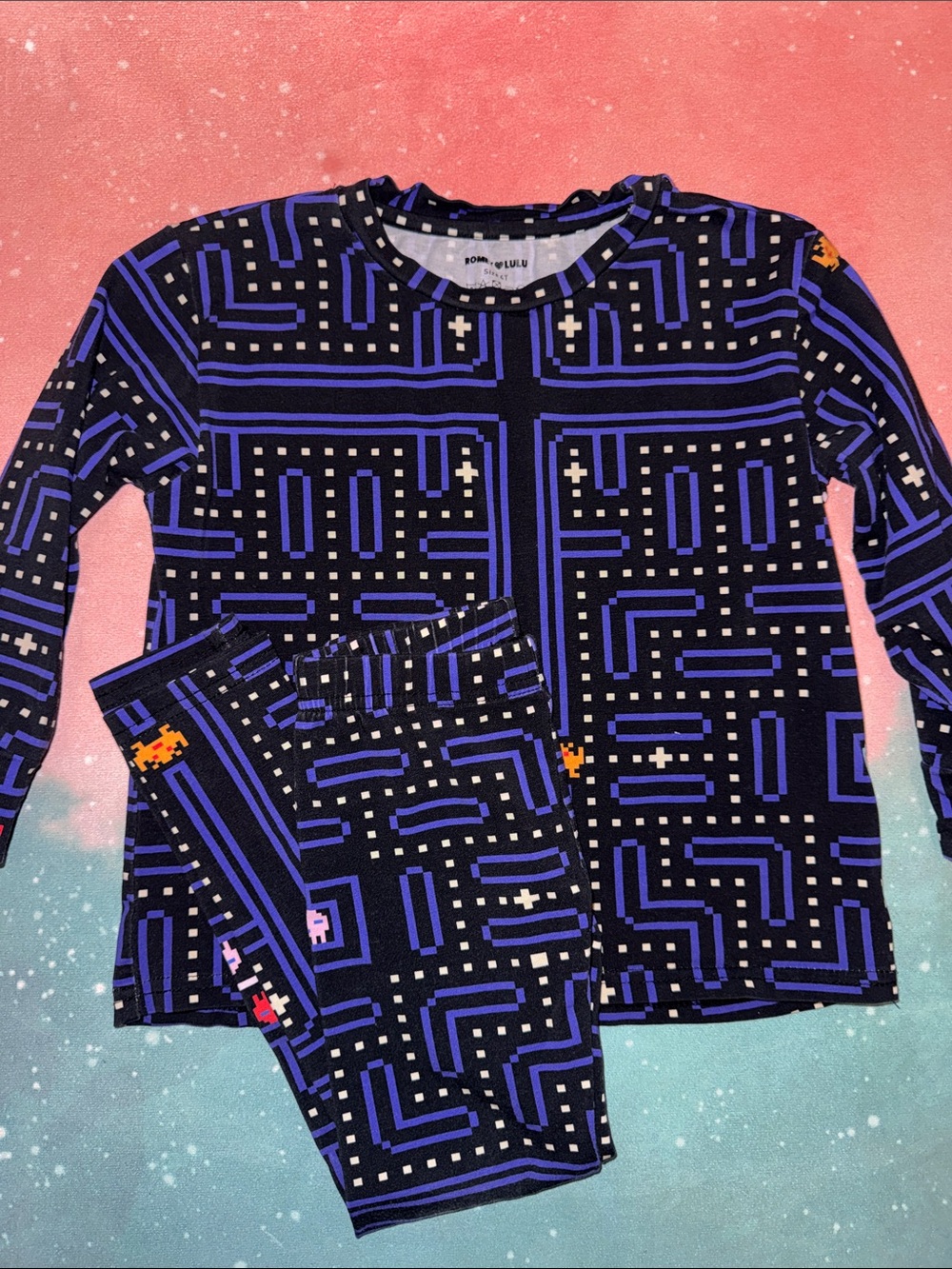 Romey ❤️ Lulu Black & Purple pac man Graphic Top and leggings and socks 4